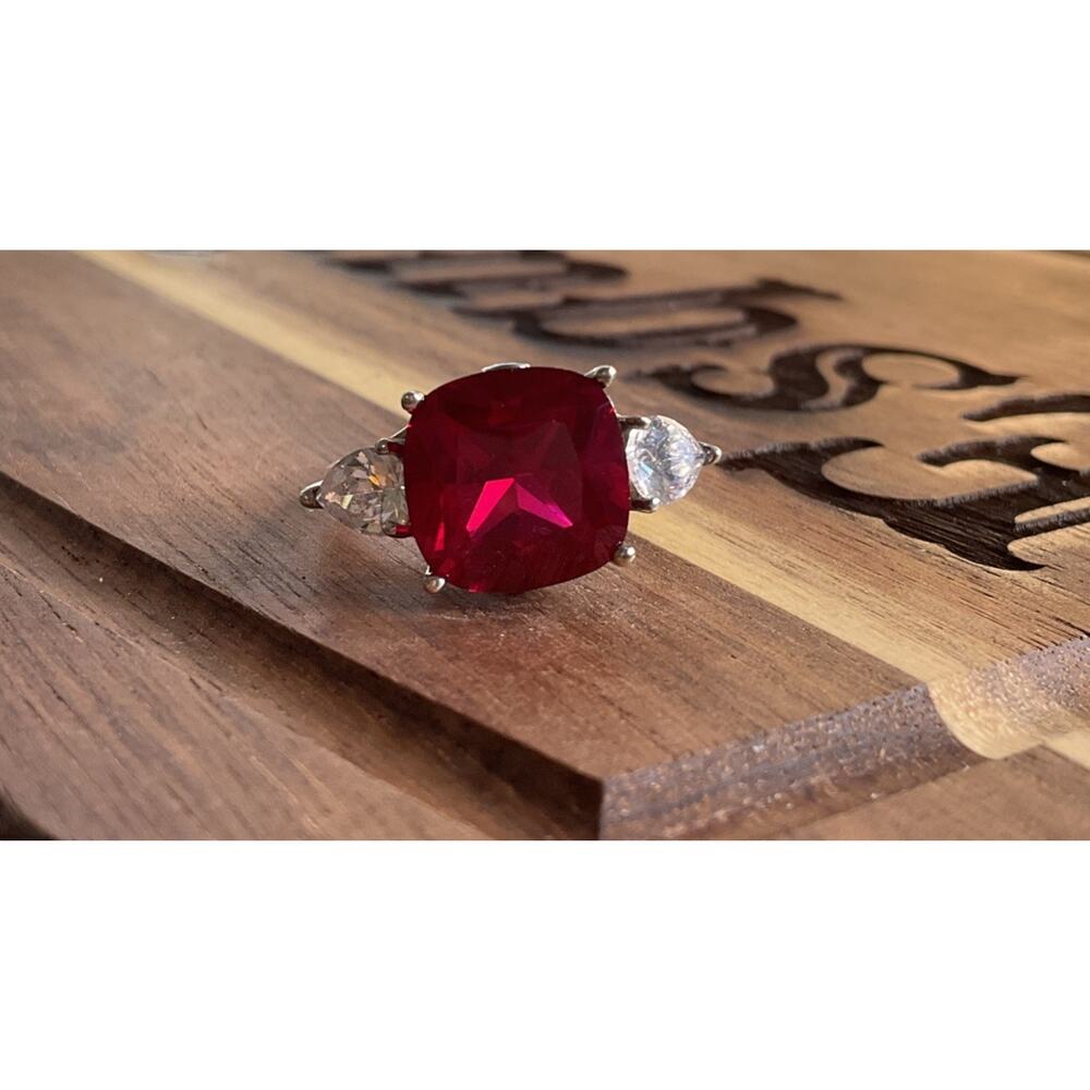 BGE 925 Sterling Silver Ruby Red Cushion Cut Style Ring Size 9